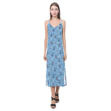 Anchors rudder compass star nautical pattern V-Neck Open Fork Long Dress