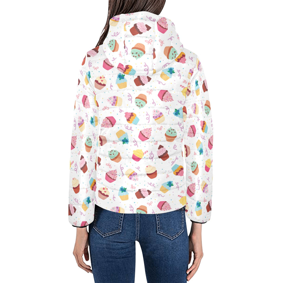 Cake cupcake design pattern Women's Padded Hooded Jacket