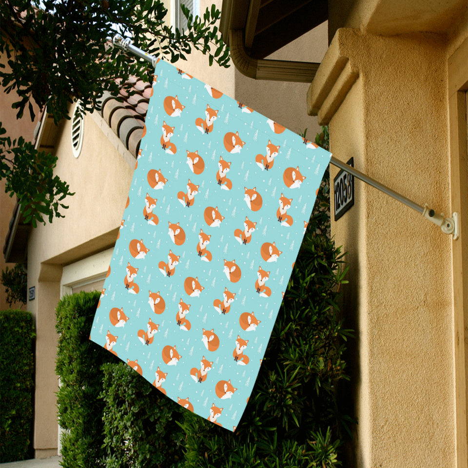 Fox pattern blue b ackground House Flag Garden Flag