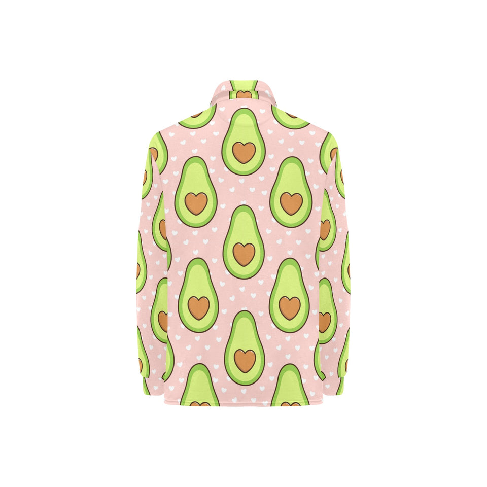 Avocado heart pink background Women's Long Sleeve Polo Shirt