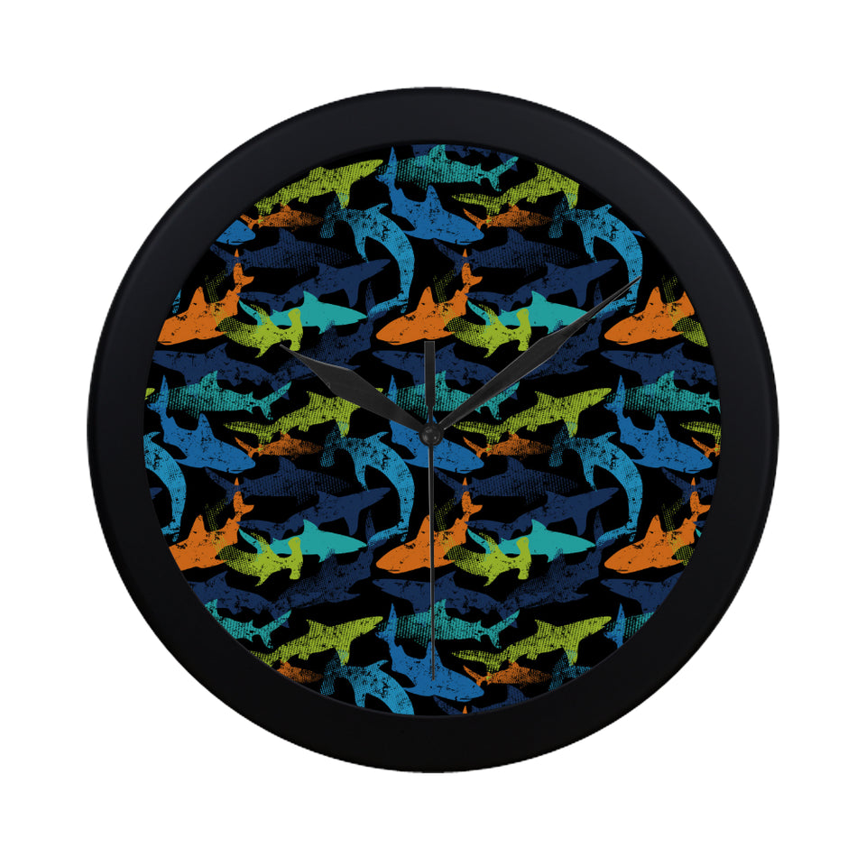 Colorful shark Elegant Black Wall Clock
