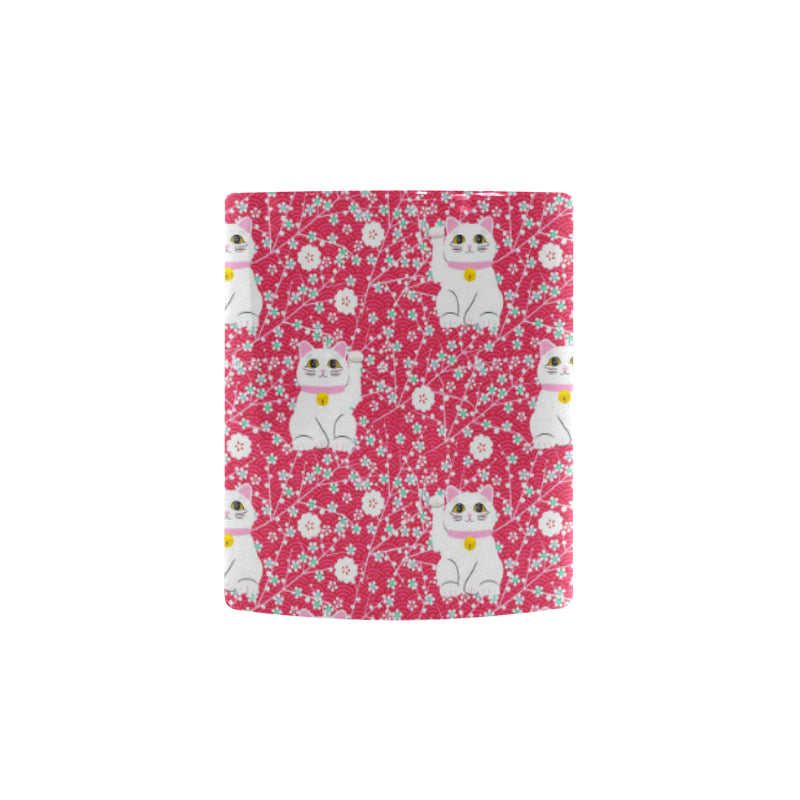 Maneki neko cat sakura pink background Morphing Mug Heat Changing Mug