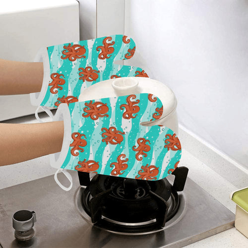 Octopuses sea wave background Heat Resistant Oven Mitts