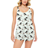 Pelican Pattern Print Design 02 Chest Sexy Pleated Two Piece Swim Dress