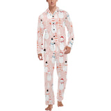 Cute snowman christmas tree snowpink background Men's Long Pajama Set
