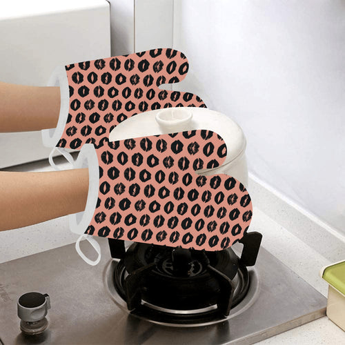 Lips Pattern Print Design 02 Heat Resistant Oven Mitts