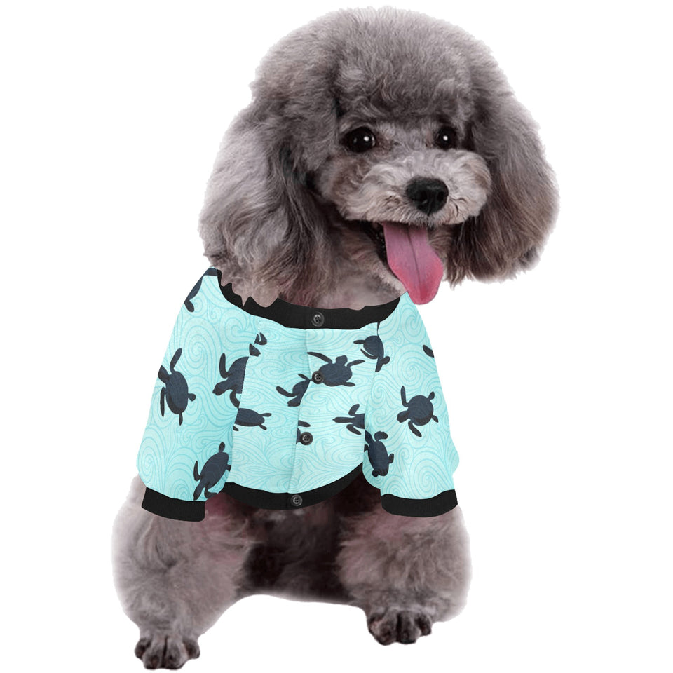 Sea turtle with blue ocean backgroud All Over Print Pet Dog Round Neck Fuzzy Shirt