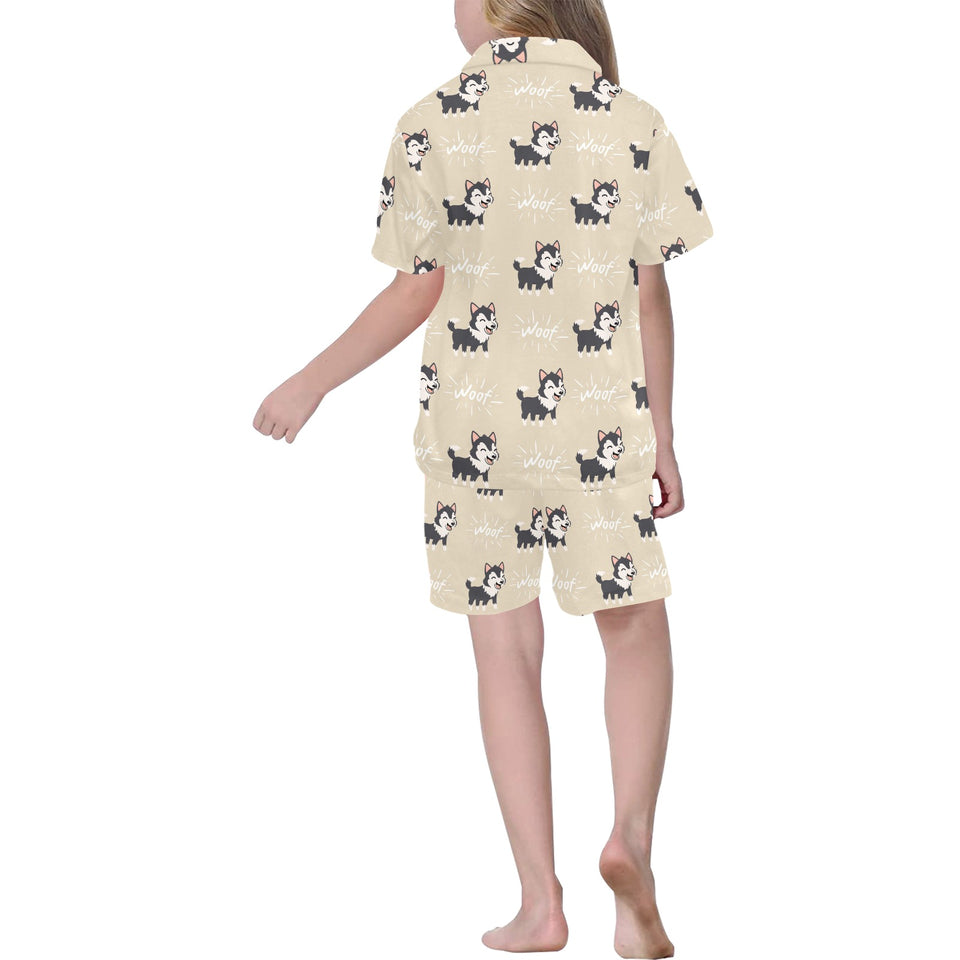 Cute Siberian Husky Kids' Boys' Girls' V-Neck Short Pajama Set
