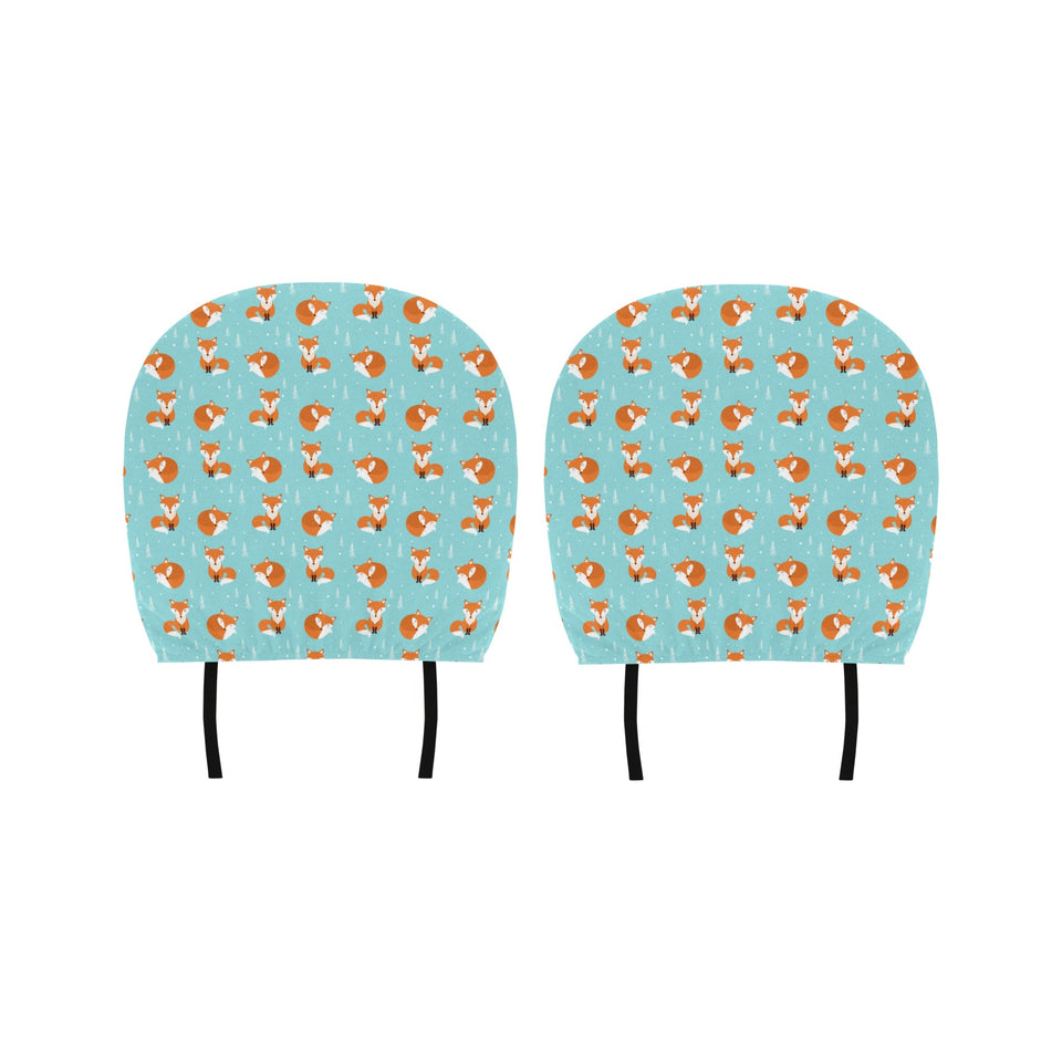 Fox pattern blue b ackground Car Headrest Cover