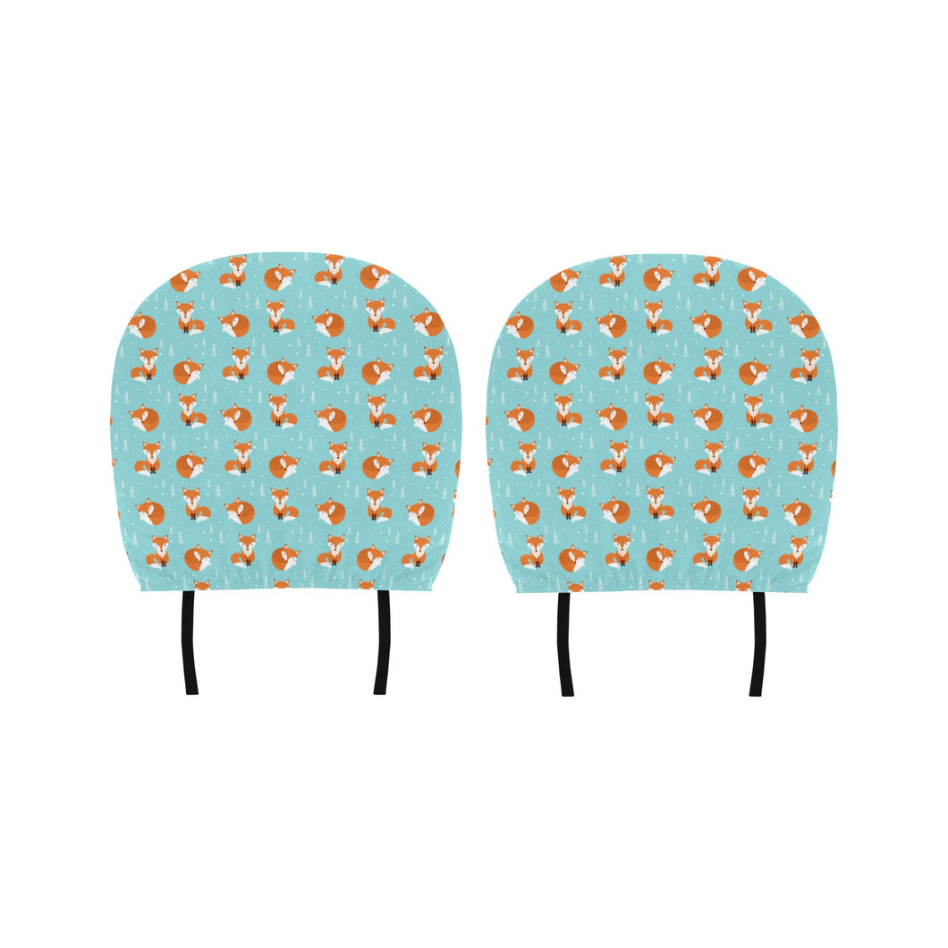 Fox pattern blue b ackground Car Headrest Cover