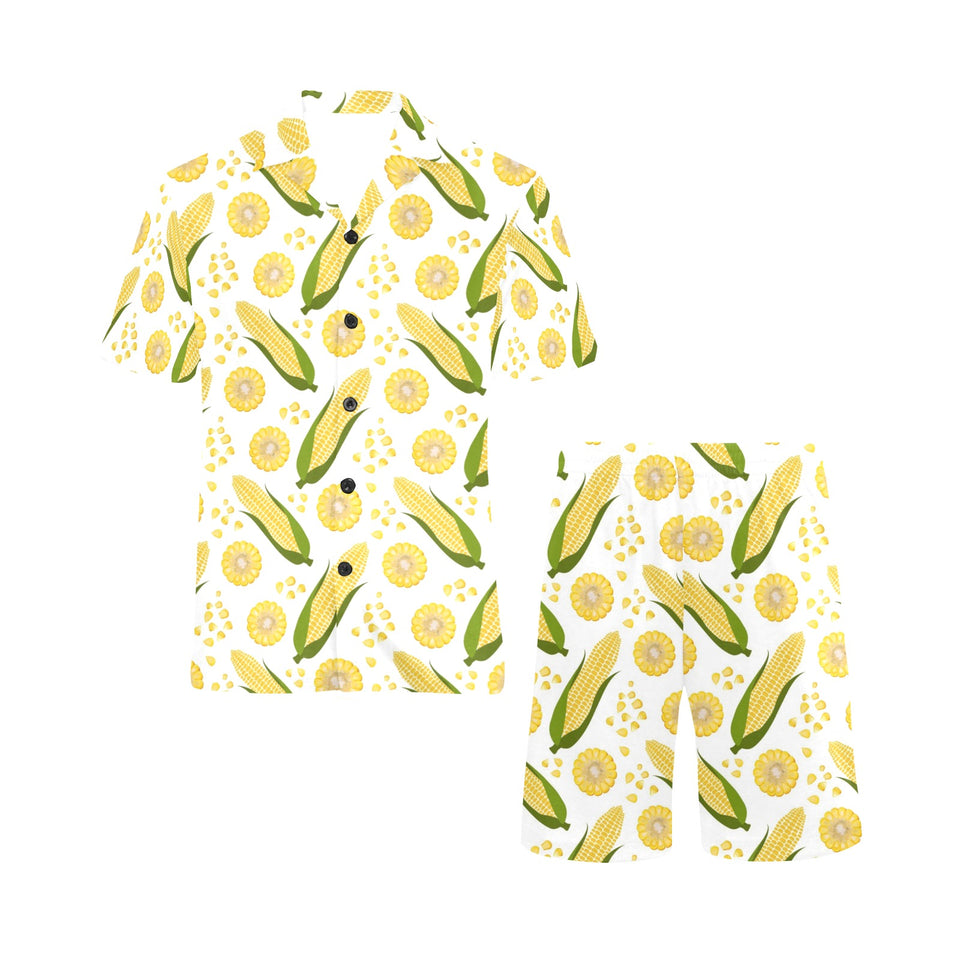 Corn Pattern Print Design 05 Men's V-Neck Short Pajama Set
