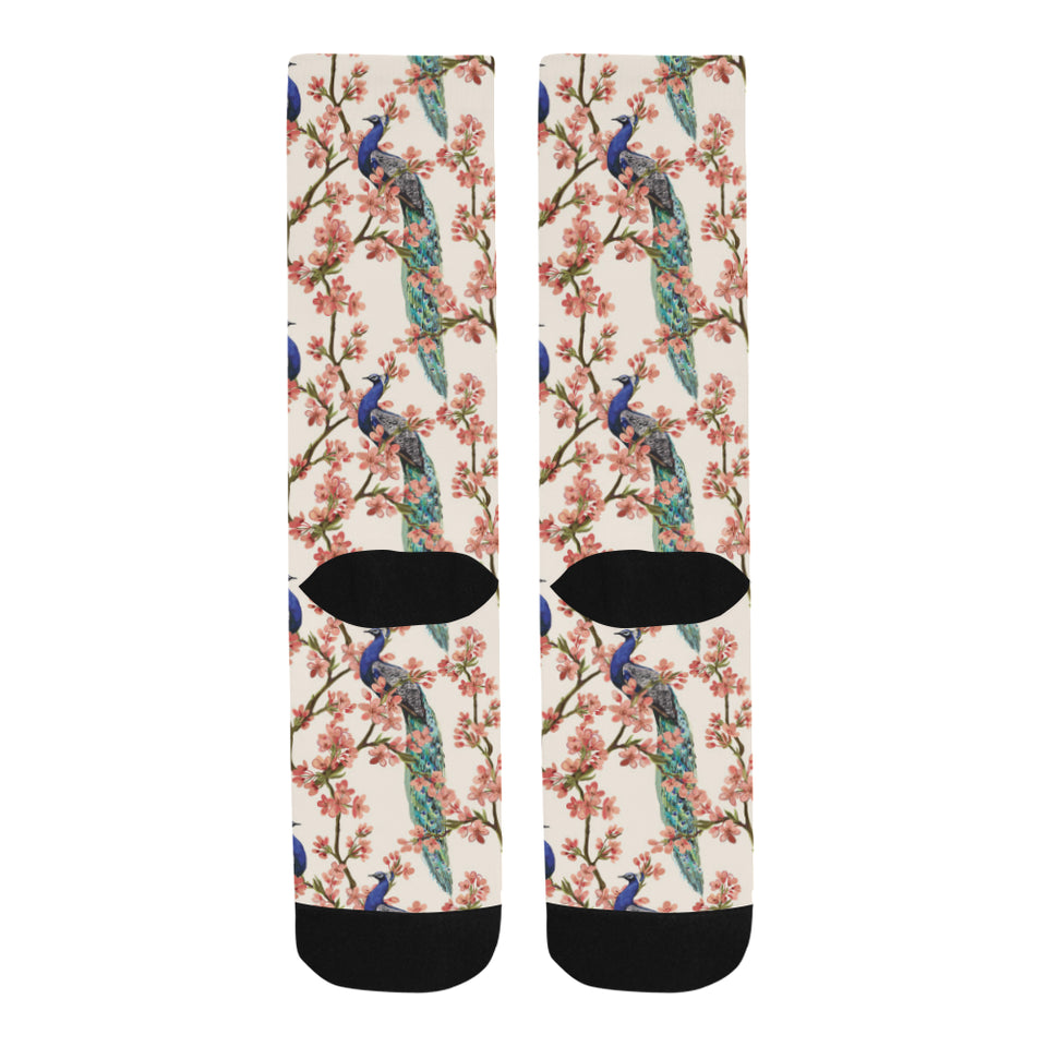Peacock tropical flower pattern Crew Socks