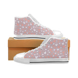 coral white heart pattern Men's High Top Canvas Shoes White