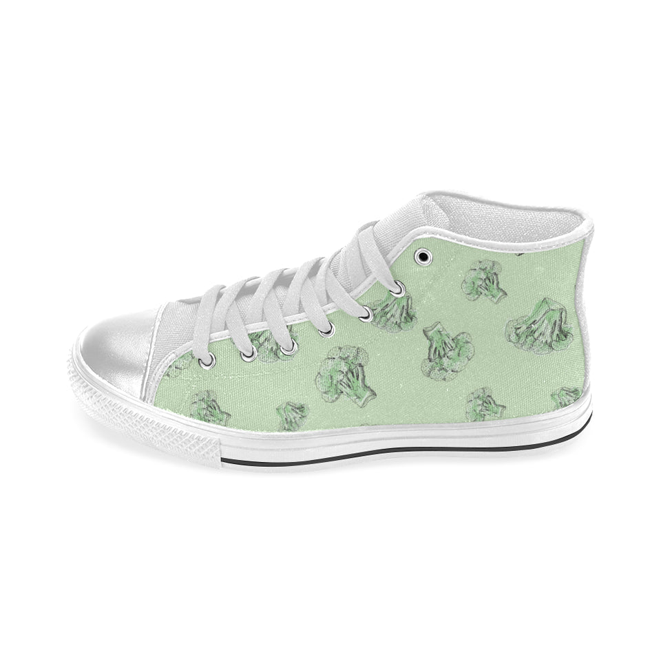 broccoli sketch pattern Women's High Top Canvas Shoes White