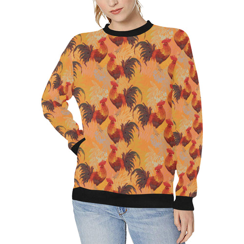 red rooster chicken cock pattern Women's Crew Neck Sweatshirt