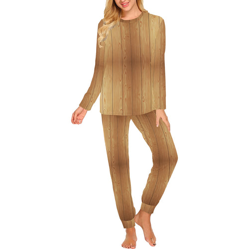 Wood Printed Pattern Print Design 05 Women's All Over Print Pajama Set