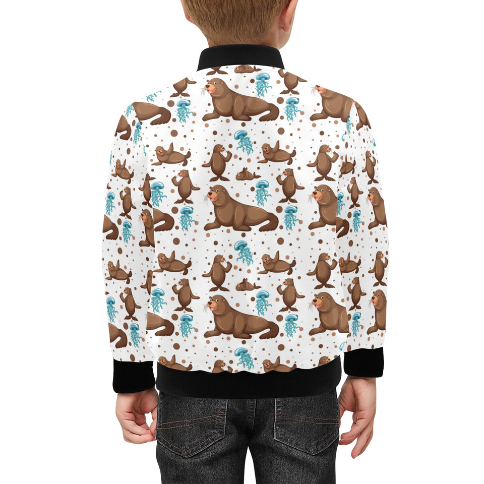 sea lion Seals jellyfish pattern Kids' Boys' Girls' Bomber Jacket