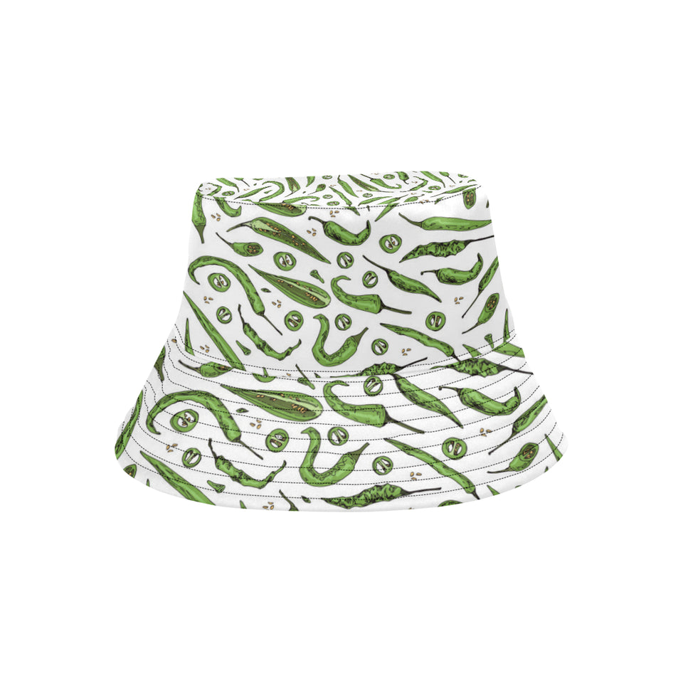 Hand drawn sketch style green Chili peppers patter Unisex Bucket Hat