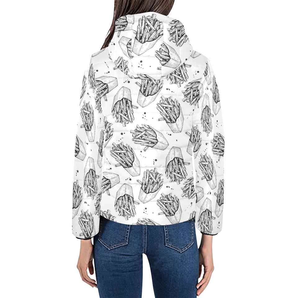 Hand drawn french fries pattern Women's Padded Hooded Jacket