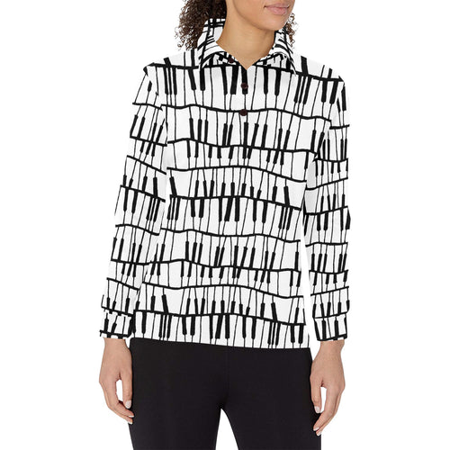 Piano Pattern Print Design 03 Women's Long Sleeve Polo Shirt