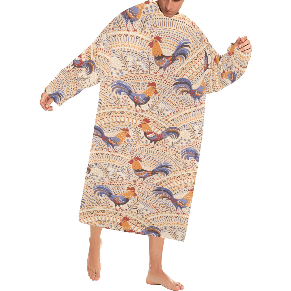 Cute rooster chicken cock floral ornament backgrou Blanket Robe with Sleeves