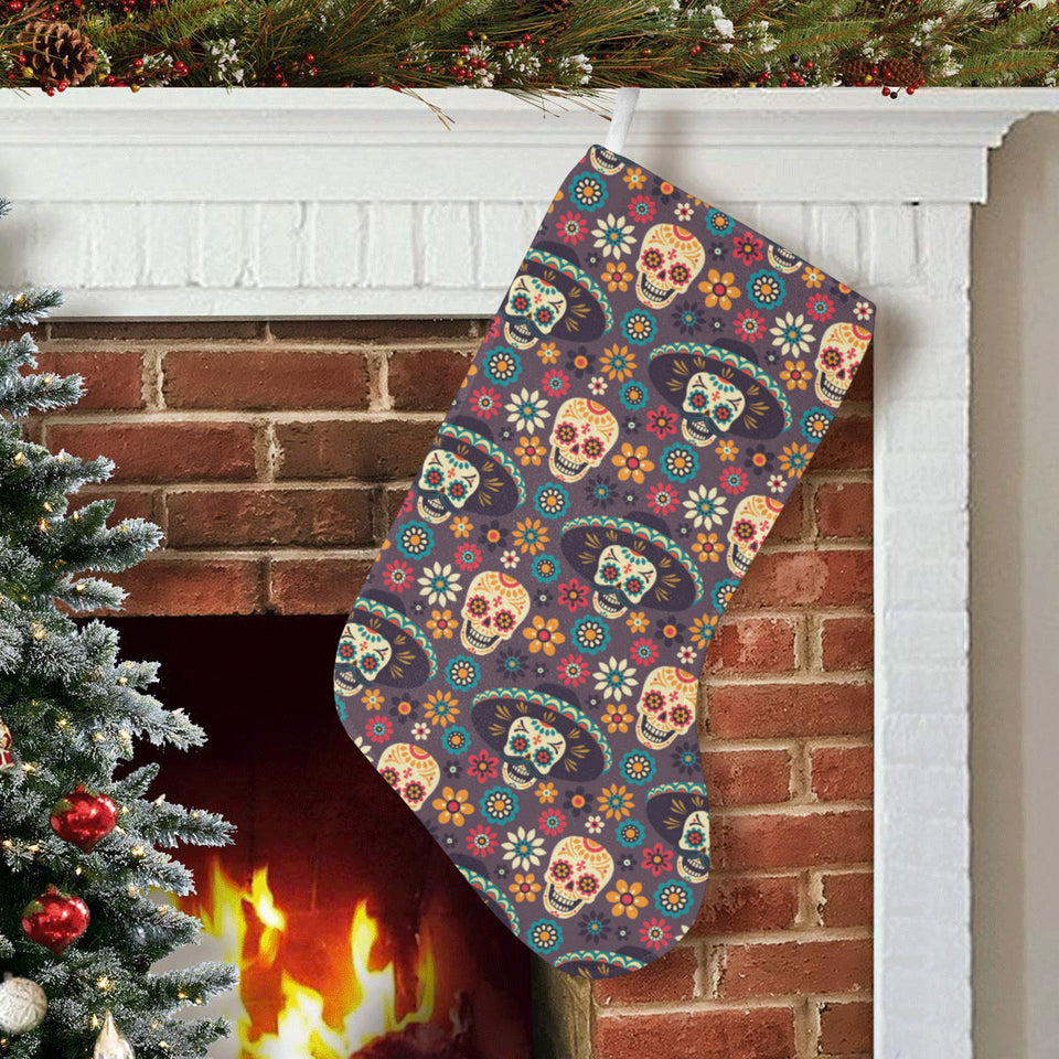 Sugar skulls flower maxican pattern Christmas Stocking