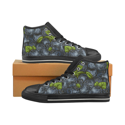 blueberry pattern Men's High Top Canvas Shoes Black