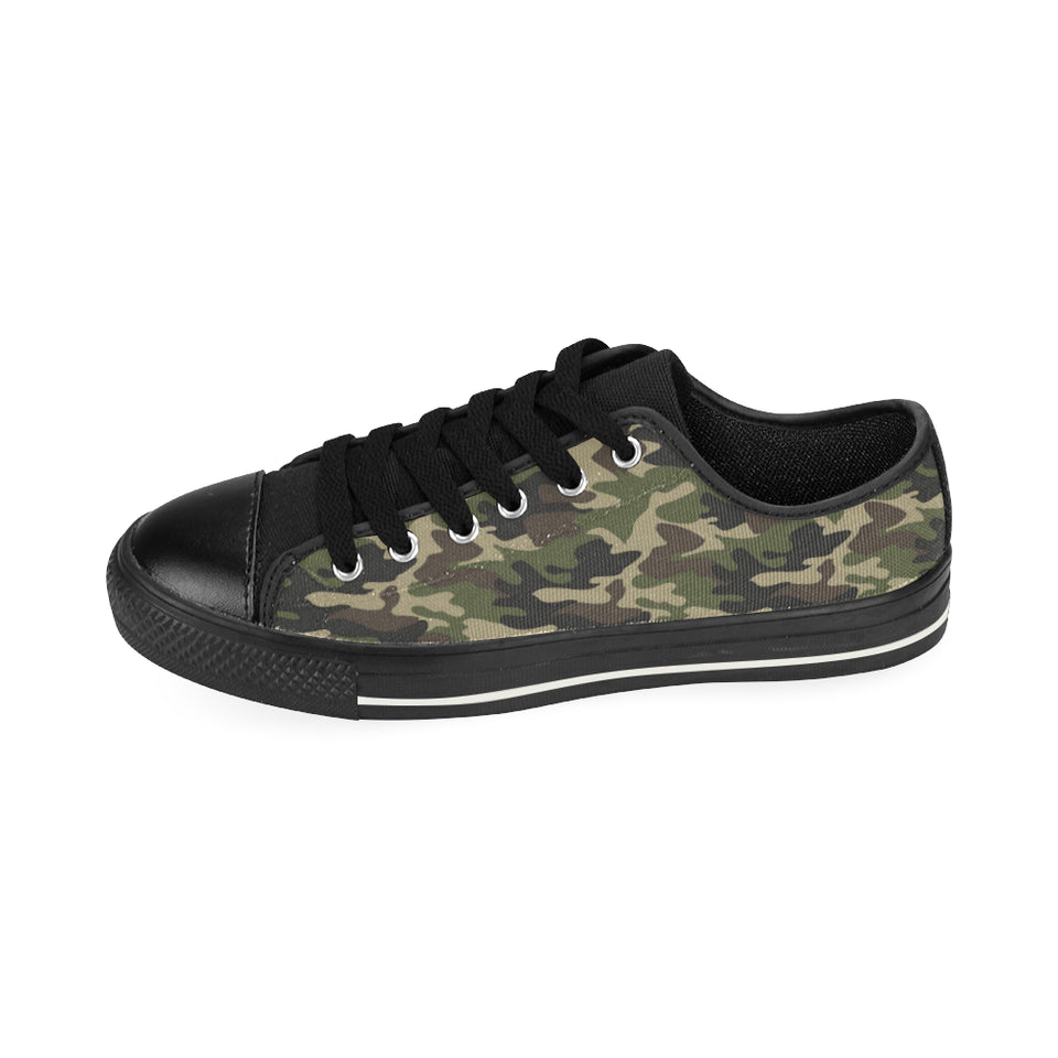 Dark Green camouflage pattern Men's Low Top Canvas Shoes Black