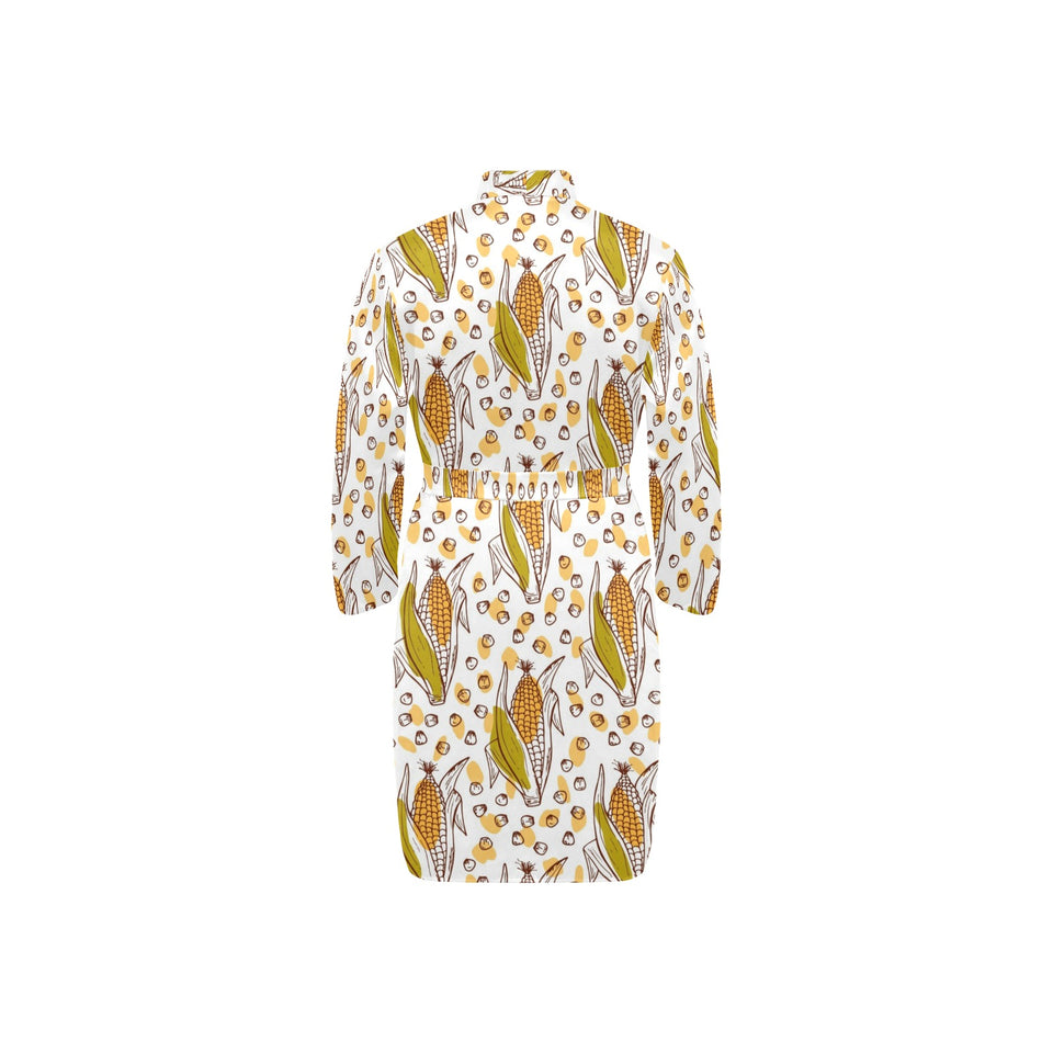 Corn Pattern Print Design 02 Men's Long Sleeve Belted Night Robe