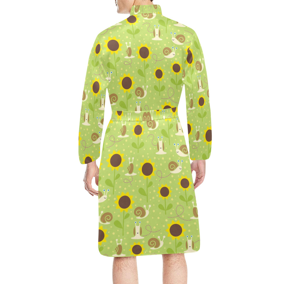 Snail Pattern Print Design 01 Men's Long Sleeve Belted Night Robe
