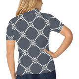 nautical steering wheel rope pattern Women's All Over Print Polo Shirt