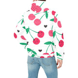 cherry pattern white background Men's Padded Hooded Jacket