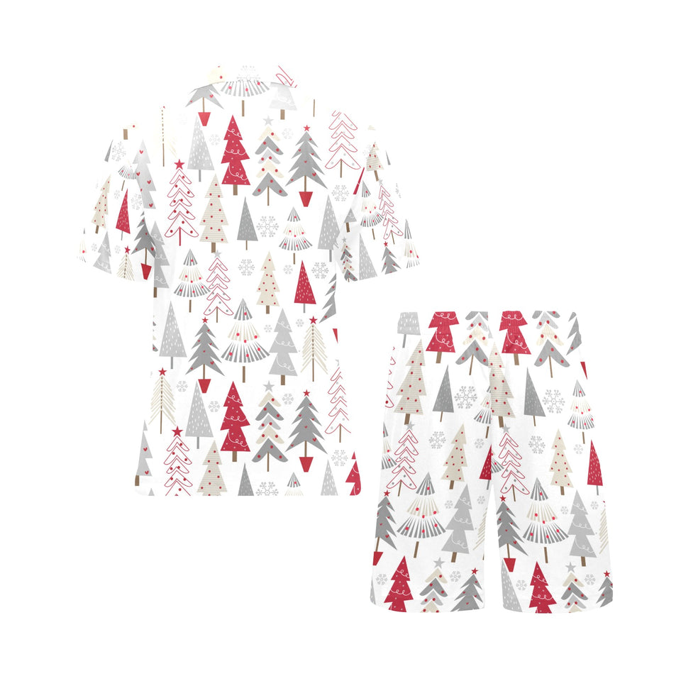 Cute Christmas tree pattern Men's V-Neck Short Pajama Set