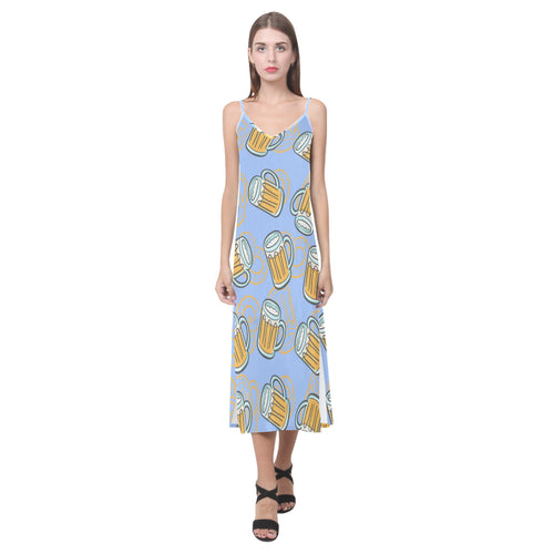 Beer pattern V-Neck Open Fork Long Dress
