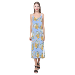 Beer pattern V-Neck Open Fork Long Dress