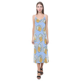 Beer pattern V-Neck Open Fork Long Dress