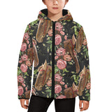 Horse head wild roses pattern Kids' Boys' Girls' Padded Hooded Jacket