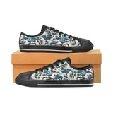 Japanese wave pattern Men's Low Top Canvas Shoes Black