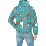 Boston terrier beautiful flower pattern Men's Padded Hooded Jacket