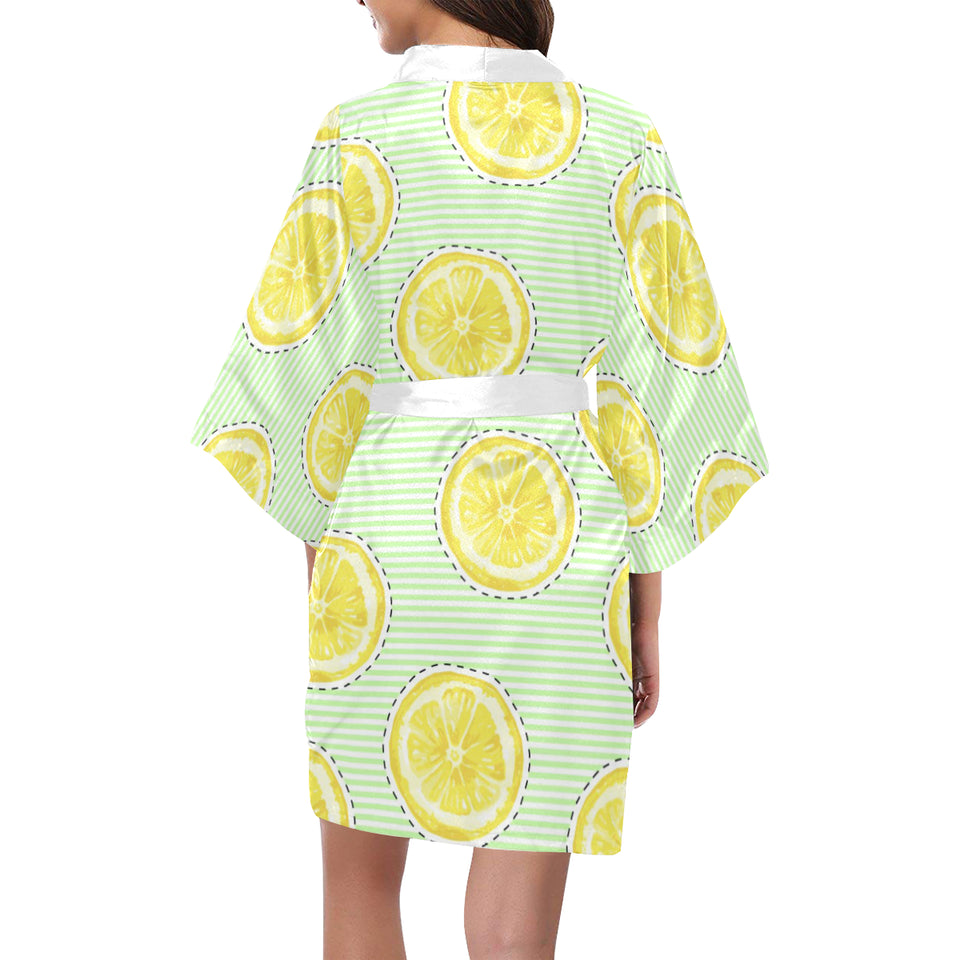 slice of lemon pattern Women's Short Kimono Robe
