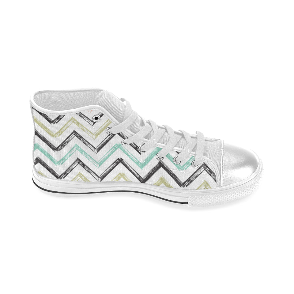 zigzag  chevron paint pattern Women's High Top Canvas Shoes White