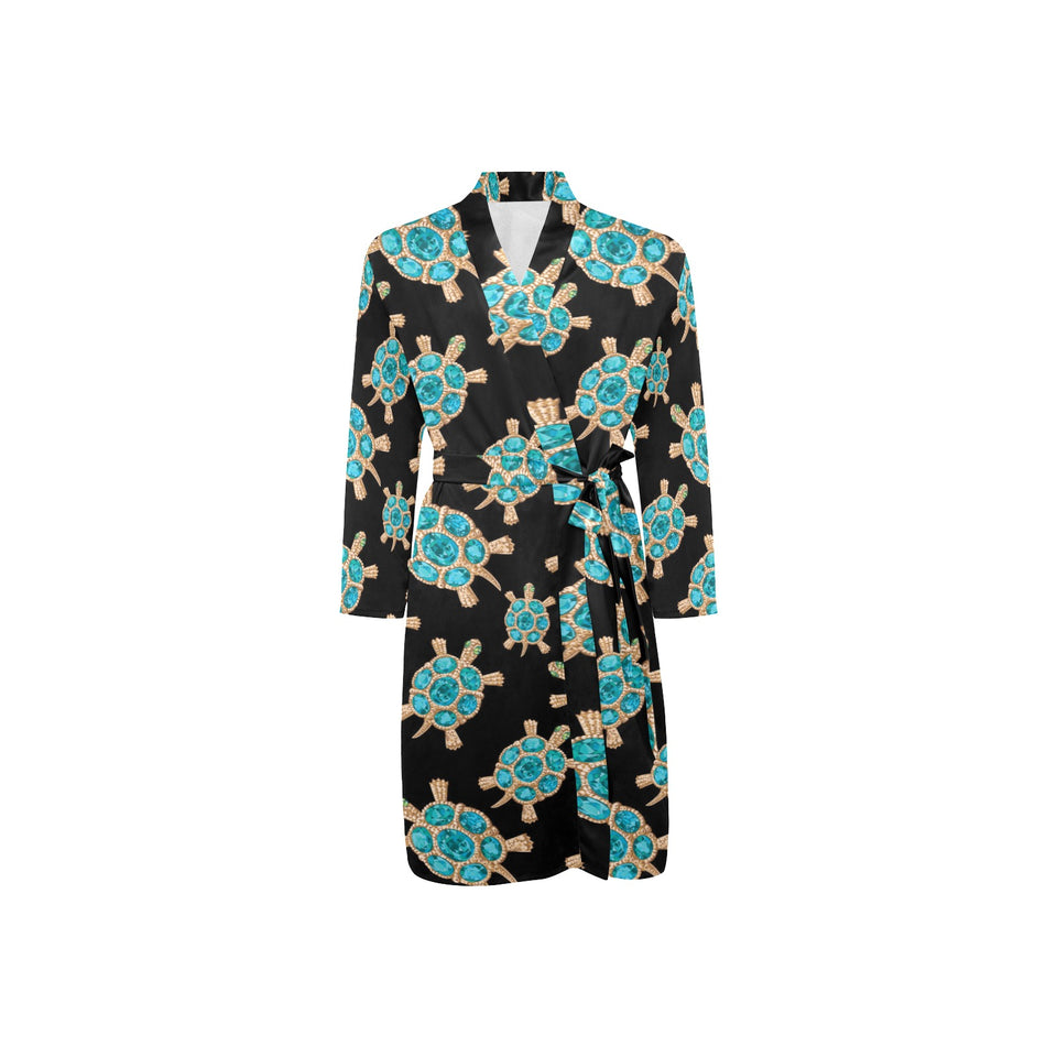 Sea turtle blue stone pattern Men's Long Sleeve Belted Night Robe