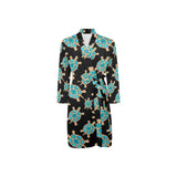Sea turtle blue stone pattern Men's Long Sleeve Belted Night Robe