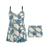 Sea turtle Polynesian Tribal design pattern Chest Sexy Pleated Two Piece Swim Dress