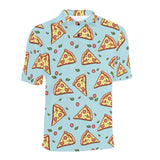 Hand drawn pizza blue background Men's All Over Print Polo Shirt