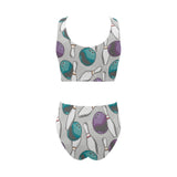 Bowling ball and pin gray background Chest Bowknot High Waisted Bikini Swimsuit