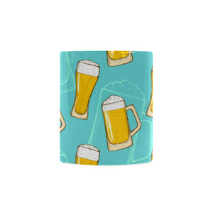 Beer pattern green background Classical White Mug (Fulfilled In US)