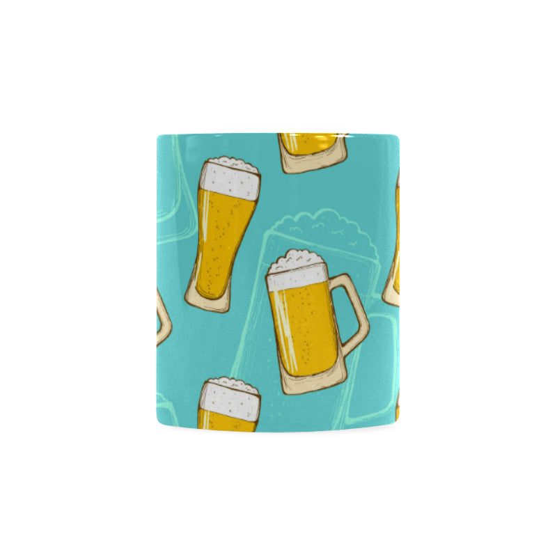 Beer pattern green background Classical White Mug (Fulfilled In US)