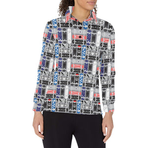 Skate Board Pattern Print Design 04 Women's Long Sleeve Polo Shirt