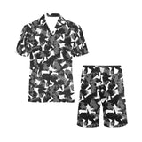 Crow illustration pattern Men's V-Neck Short Pajama Set